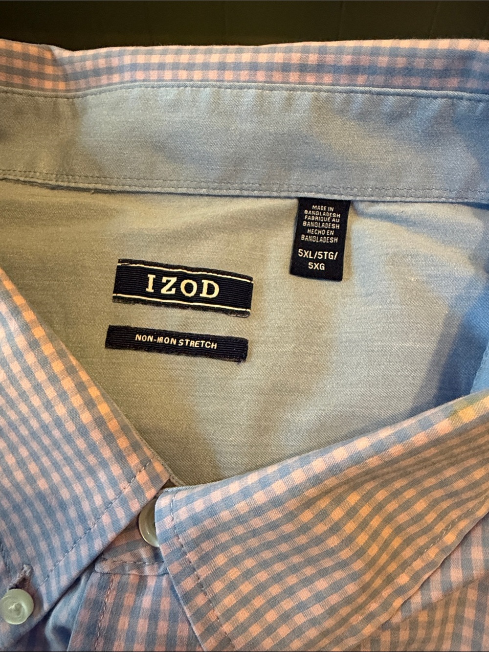Big Fellas 😎 Izod Men’s Pink  Lgt Blue Gingham Button-Down Long Sleeve Shirt 5X